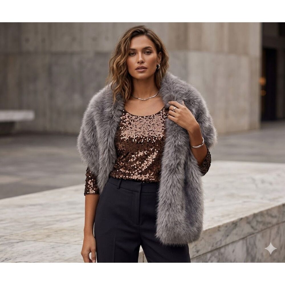 Banana Republic Glam Dark Brown Sequin Scoop Neck Top Espresso Shimmer Party M